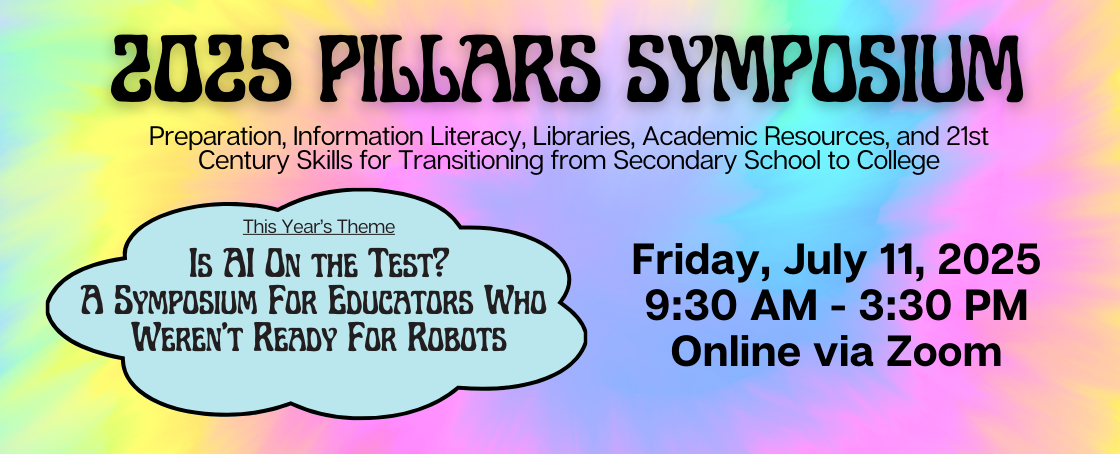 A rainbow tie-dyed banner advertising the 2025 Pillars Conference.